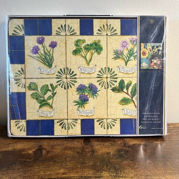 6 Pimpernel Placemats Cork Herb Garden England Mint Basil Artsy Parsley Flowers - Picture 1 of 7